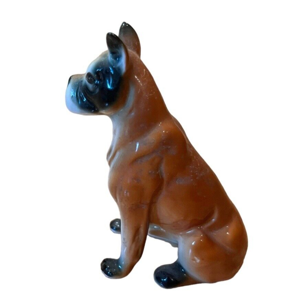 Vintage Ceramic Boxer Figure Sitting Dog Unmarked 3.5" tall Lots of Detail